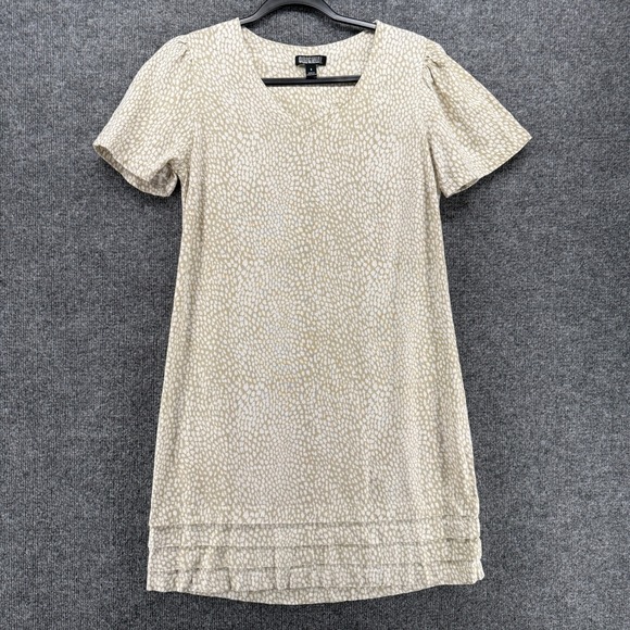 Nicole Miller Dresses & Skirts - Nicole Miller Dress Womens S Linen Beige Polka Dot V-Neck Shift Coastal Resort